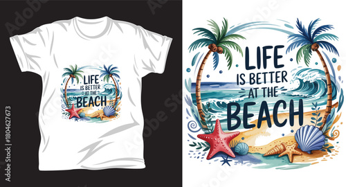 Beach graphic vector T shirt design print.