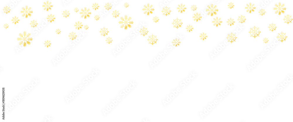 Fototapeta premium Festive gold frame with falling glitter, snowflakes, and stars. Christmas frame on a transparent background in PNG format.