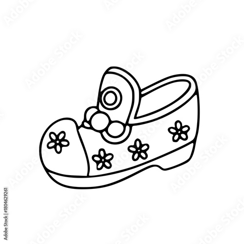 black and white baby shoe with flowers clip art preview