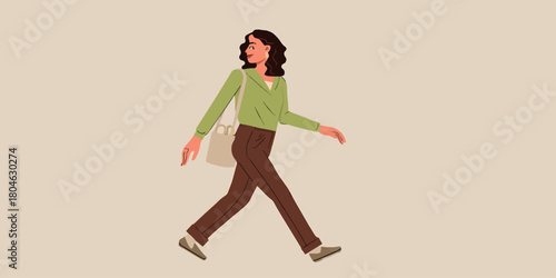 Woman Walking Outdoors Vector Illustration for Lifestyle and Daily Activities