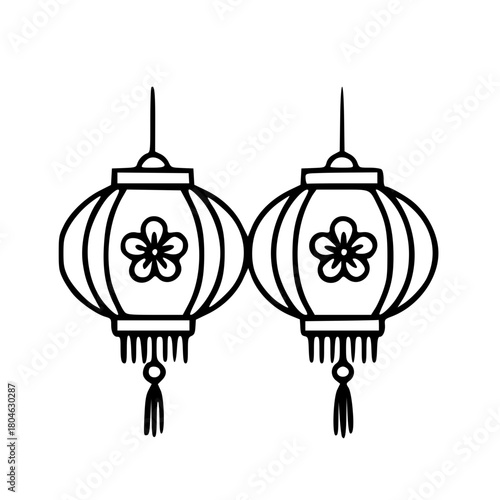 Traditional chinese lantern pair festive illustration