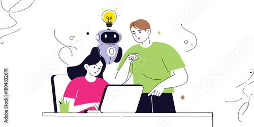 Teamwork and Innovation People Collaborating with AI Technology