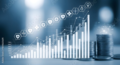 Financial growth and investment in the healthcare industry with charts and medical icons #1804635691