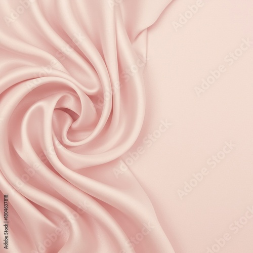Luxurious pale pink silk fabric draped elegantly, creating soft folds and textures reminiscent of delicate flower petals blossoming under gentle light ,color ,smooth ,drape