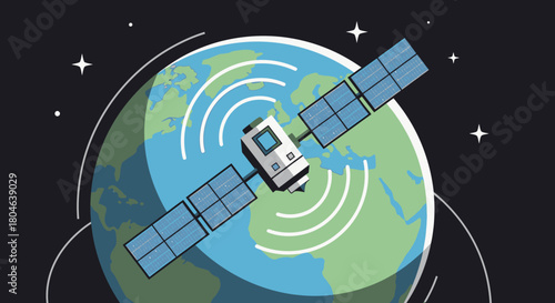 Satellite orbiting Earth transmitting signals - Concept Whisk_13ee4e09d352ee5acbe4ef24f4dbef71dr