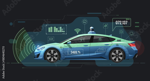 Autonomous vehicle technology, showcasing advanced sensors and connectivity for smart transportation systems and the future of mobility