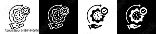 Time Management Icon Set In Black And White Filled Style Collection
