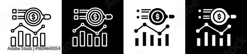 Market Analysis Icon Set In Black And White Filled Style Collection