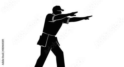 Dynamic silhouette of a baseball umpire signaling safe, perfect for sports marketing and game day promotions, evokes athleticism and authority in sports design