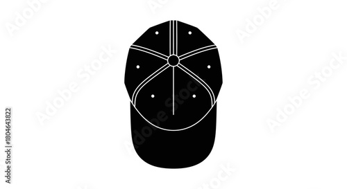 Sleek black baseball cap design element for branding projects, minimalist style athletic accessory perfect for fashion layouts and sportswear mockups
