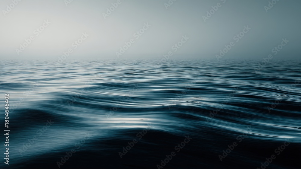 Obraz premium Serene and Tranquil Ocean Surface Captured in Soft Hues of Blue and Gray with Gentle Waves and Misty Horizon Evoking Calmness and Peacefulness