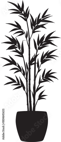  a potted bamboo plant with multiple stalks and leaves silhouette vector