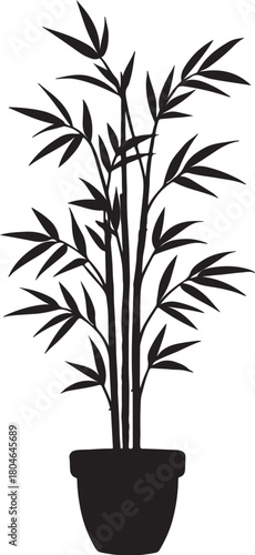  a potted bamboo plant with multiple stalks and leaves silhouette vector