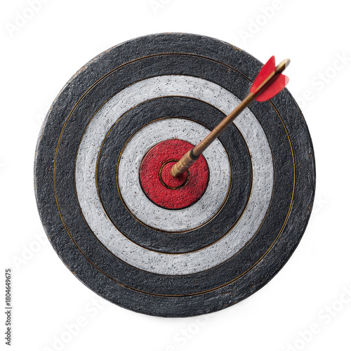 Archery target with arrow striking the center in practice session