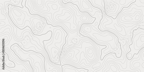 Stylized topographic contour map. Geographic line mountain relief. Abstract lines or wavy backdrop background. Cartography, topology, or terrain path concept. Vector illustration with editable stroke