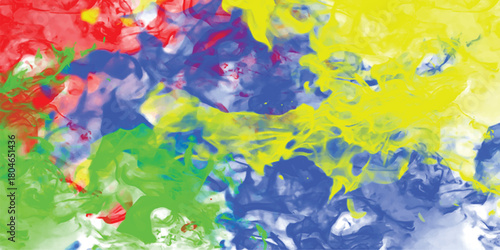 Vibrant Abstract Explosion of Colors Including Red Blue Yellow and Green Splashes and Swirls on a White Background for Dynamic Artistic Expression and Creative Designs