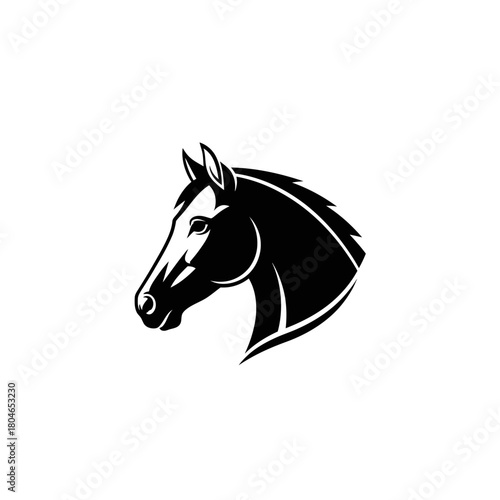 Elegant black stallion head mascot on a clean white background.