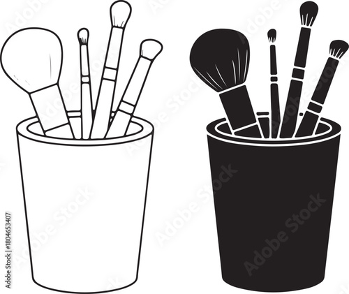 Elegant makeup brushes in simple black and white