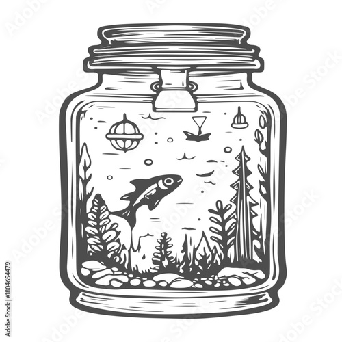 A jar with a fish inside