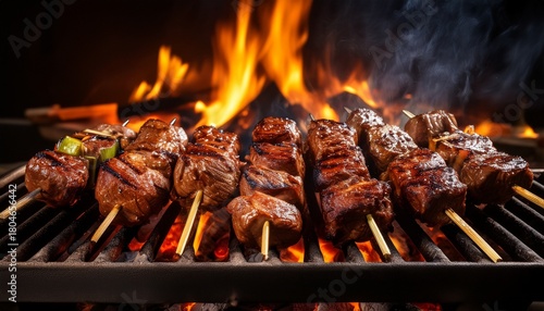 grilling skewered meat over open flames