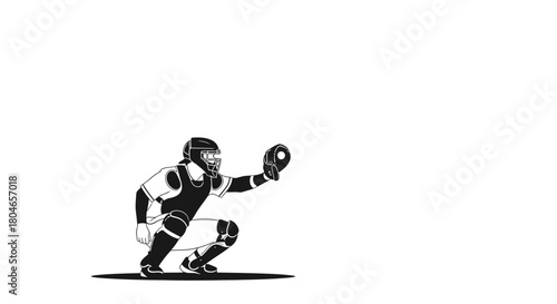 Focused baseball catcher ready to make the play with intensity, a dynamic graphic for sports enthusiasts and team spirit, originally created as a vector