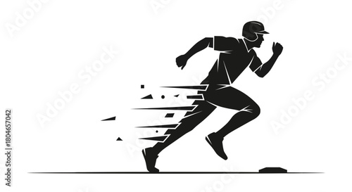 Dynamic baseball player sprints with incredible speed, powerful sports motion expressing energy and agility, suitable for athletic team branding and promotions