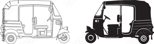CNG auto rickshaw vector set design.