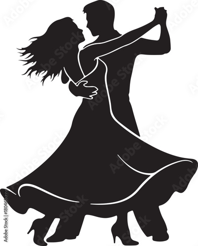 Elegant silhouette of a couple dancing together in a romantic ballroom setting