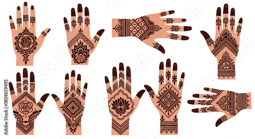 Intricate hand henna art designs, celebrating tradition, showcasing diverse patterns and styles