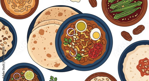Delicious Indian Thali Meal Composition Illustration
