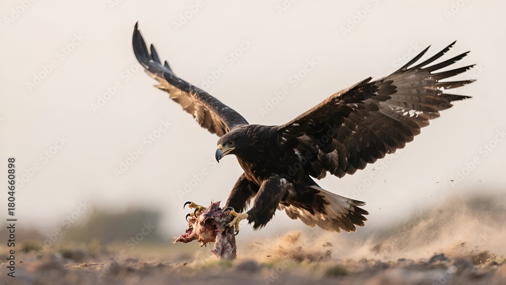Fototapeta premium Golden eagle in flight with prey caught in its talons
