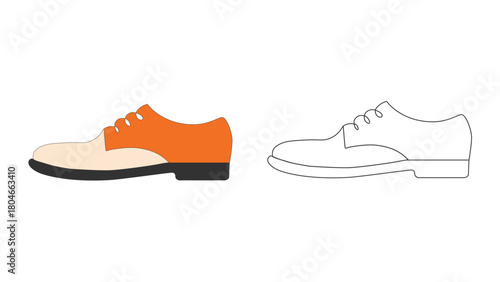 Formal Men's Lace-Up Shoe in Color and Outline Icon Set