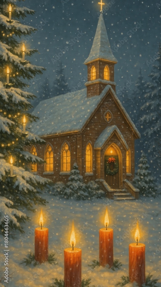 Fototapeta premium Cozy winter church mobile wallpaper
