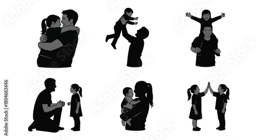 Family Silhouettes Collection: Loving Parent-Child Bonding Moments and Childhood Interactions