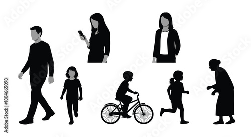 Diverse People Silhouettes Representing Various Ages and Activities on a White Background