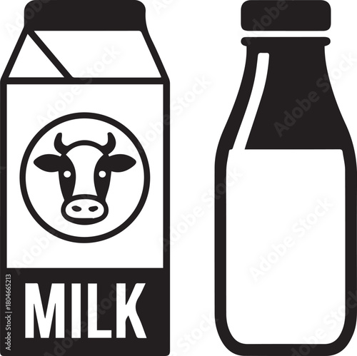 milk carton and bottle icons black and white vector illustration