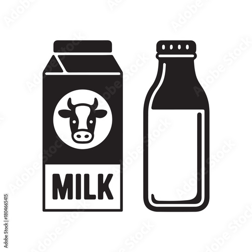 milk carton bottle icon set for packaging label and signage