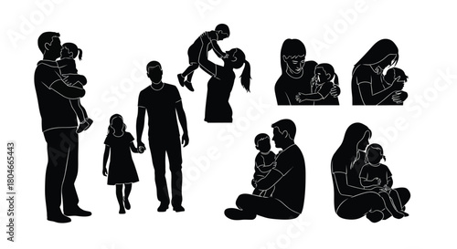 Family Bonding Silhouettes: Parents and Children Together with Love and Care