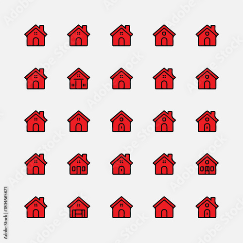 house red icon grid 25 architectural variations roof window door set