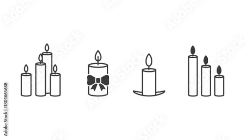Illustration of four sets of candles with flames on a white background