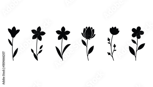 Black flower vector set floral design elements clip art images
