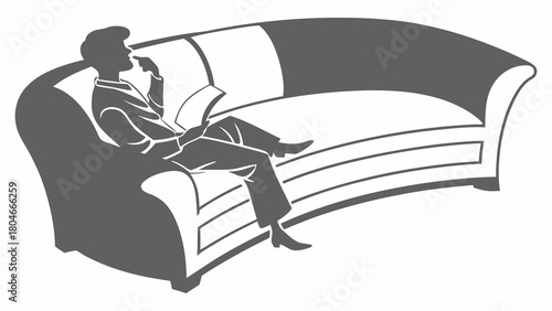Silhouette of a person reading a book while relaxing on a comfortable sofa, a scene of leisure and contemplation