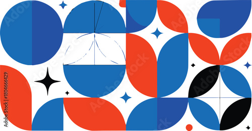 minimalism geometric composition circles squares blue red grid layout