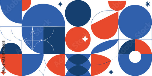 minimalism modern grid design circles semicircle squares blue red