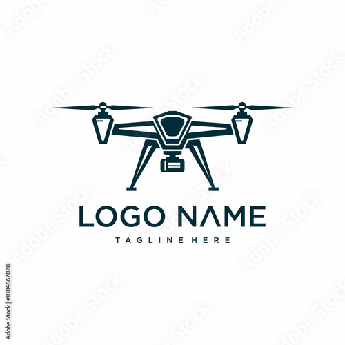 Modern Drone Logo Design with Camera and Text Space.