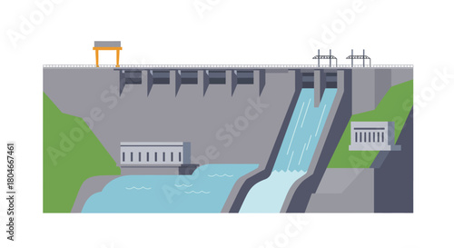 Hydroelectric Dam Illustration Generating Clean Energy with Sustainable Technology green energy