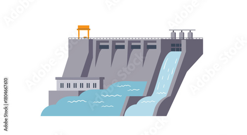 Modern Hydroelectric Dam Generating Renewable Energy Illustration green energy