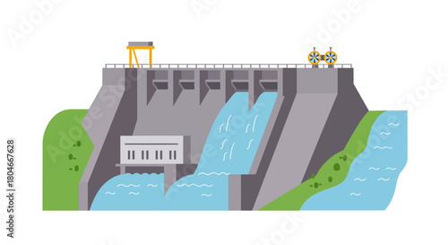 Hydroelectric Dam Illustration Generating Clean Energy Sustainable Power green energy