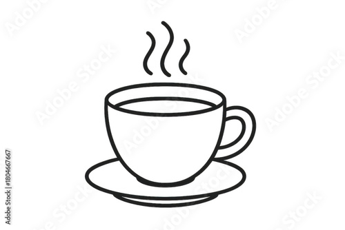Coffee cup line icon vector, hot beverage symbol, steaming tea mug drawing, transparent background graphic design element