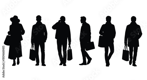 Shopping People Silhouettes with Bags - Consumerism and Retail Concept